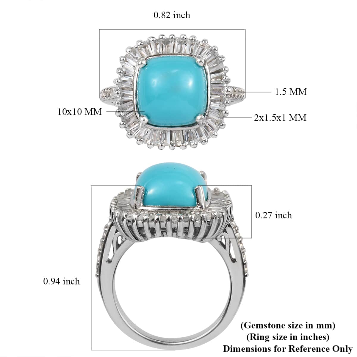 American Natural Sleeping Beauty Turquoise and White Topaz Ring in Platinum Over Sterling Silver (Size 5.0) 5.25 ctw image number 5
