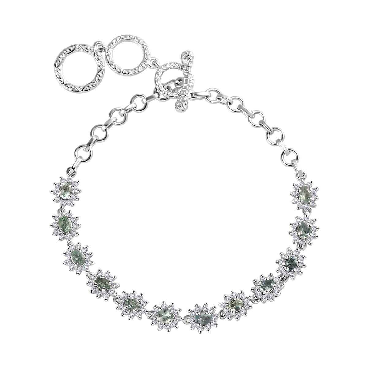 Narsipatnam Alexandrite and White Zircon Sunburst Toggle Clasp Bracelet in Platinum Over Sterling Silver (7.25 In) 4.35 ctw image number 0