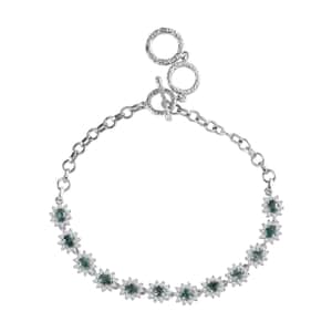 Narsipatnam Alexandrite and White Zircon Sunburst Toggle Clasp Bracelet in Platinum Over Sterling Silver (8.00-9.00In) 4.35 ctw