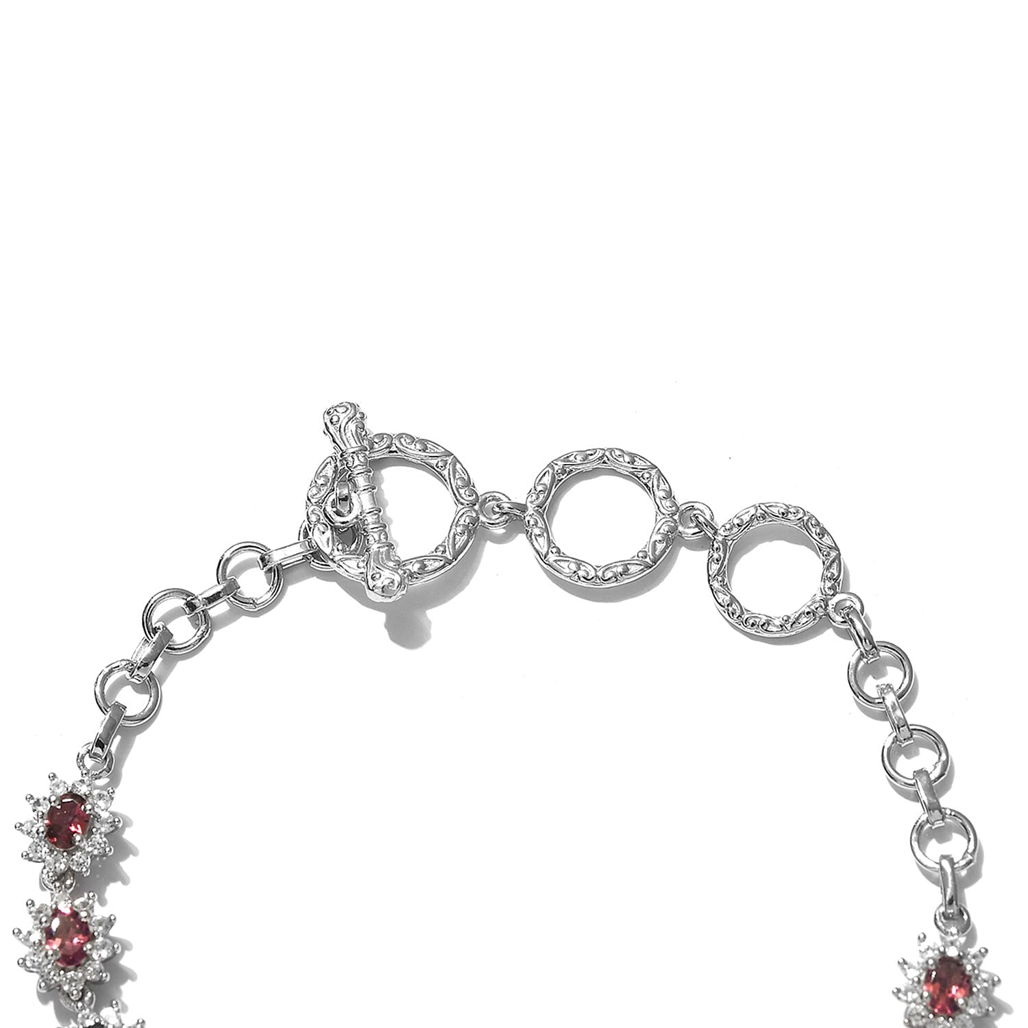 Premium Ouro Fino Rubellite and White Zircon Toggle Clasp Bracelet in Platinum Over Sterling Silver (6.50 In) 3.85 ctw