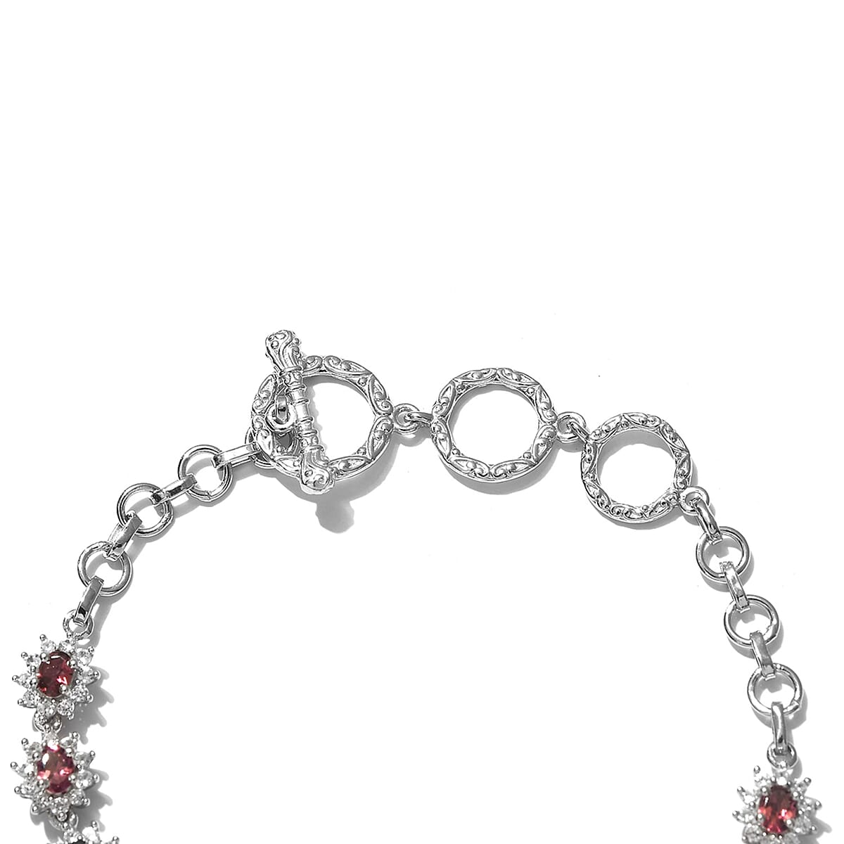 Premium Ouro Fino Rubellite and White Zircon Toggle Clasp Bracelet in Platinum Over Sterling Silver (6.50 In) 3.85 ctw image number 3