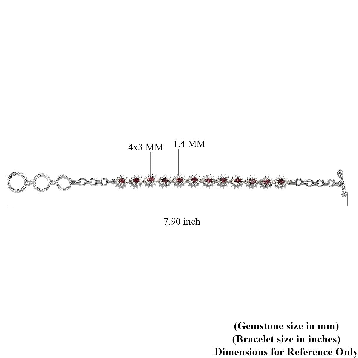 Premium Ouro Fino Rubellite and White Zircon Toggle Clasp Bracelet in Platinum Over Sterling Silver (6.50 In) 3.85 ctw