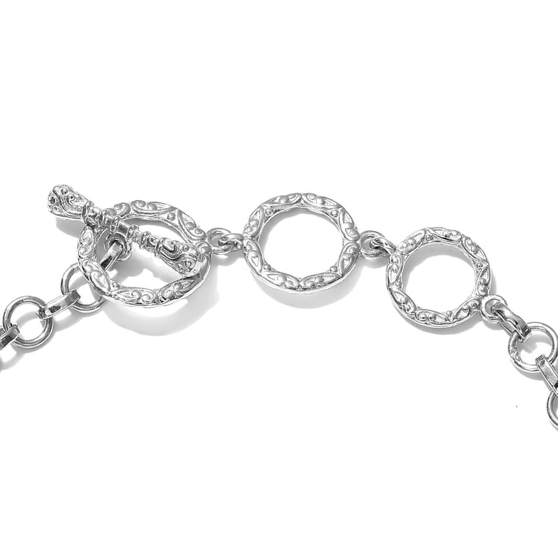 Ouro Fino Rubellite and Zircon Toggle Clasp Bracelet in Platinum Over Sterling Silver (8.00 In) 9.45 Grams 4.10 ctw