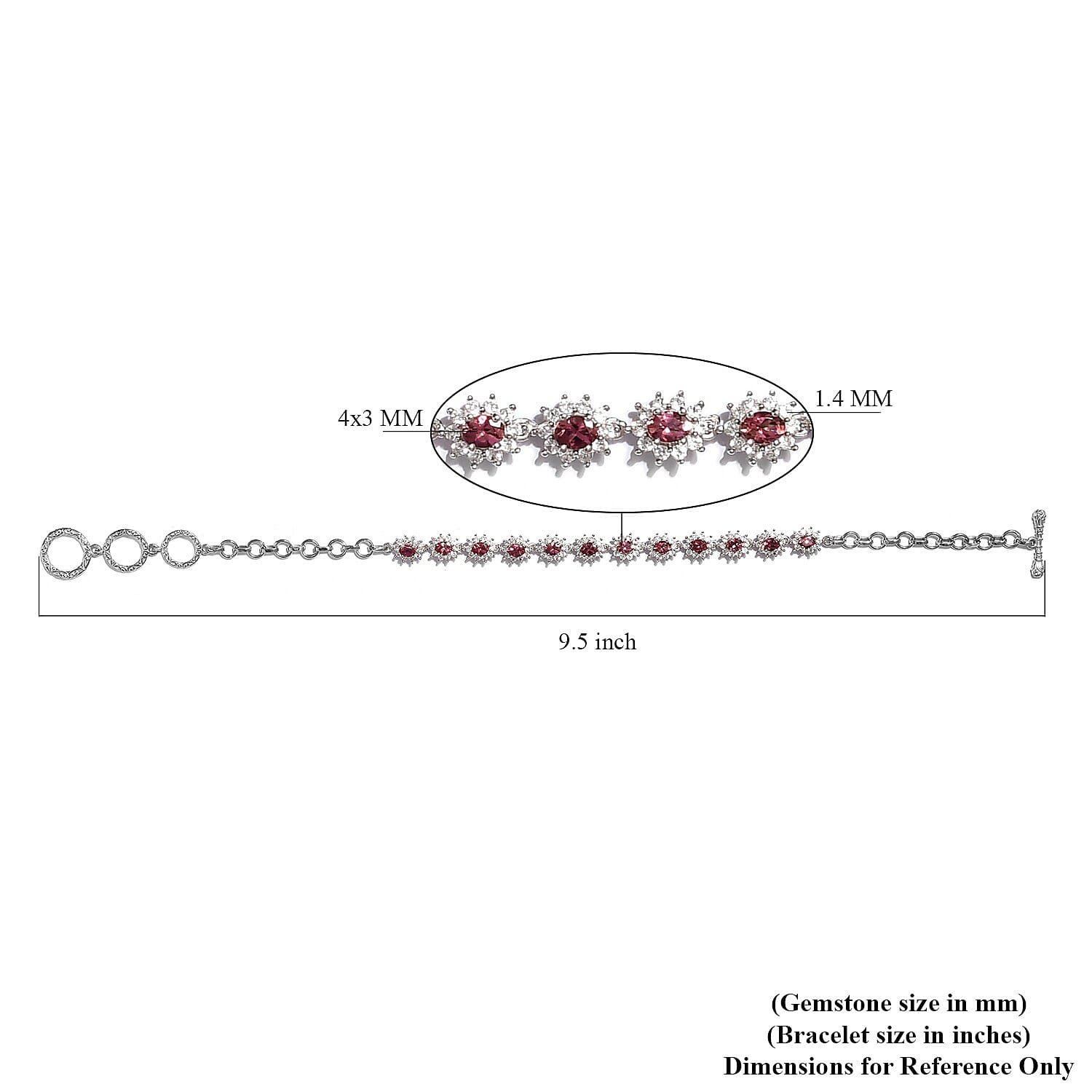 Ouro Fino Rubellite and Zircon Toggle Clasp Bracelet in Platinum Over Sterling Silver (8.00 In) 9.45 Grams 4.10 ctw