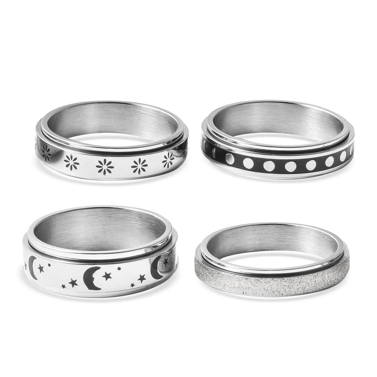 Set of 4 Stress Buster Spinner Ring in Stainless Steel (Size 9.0) image number 0