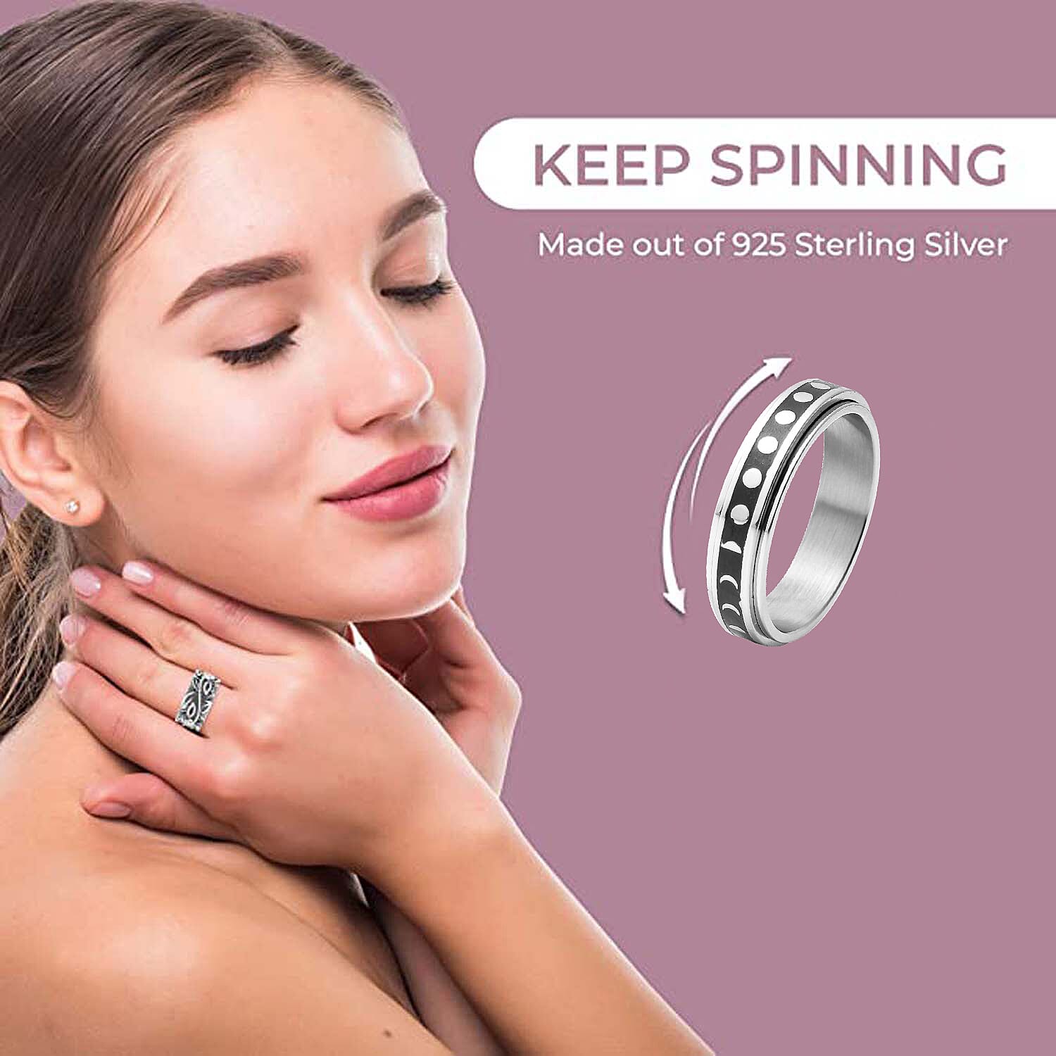 Set of 4 Stress Buster Spinner Ring in Stainless Steel (Size 9.0)