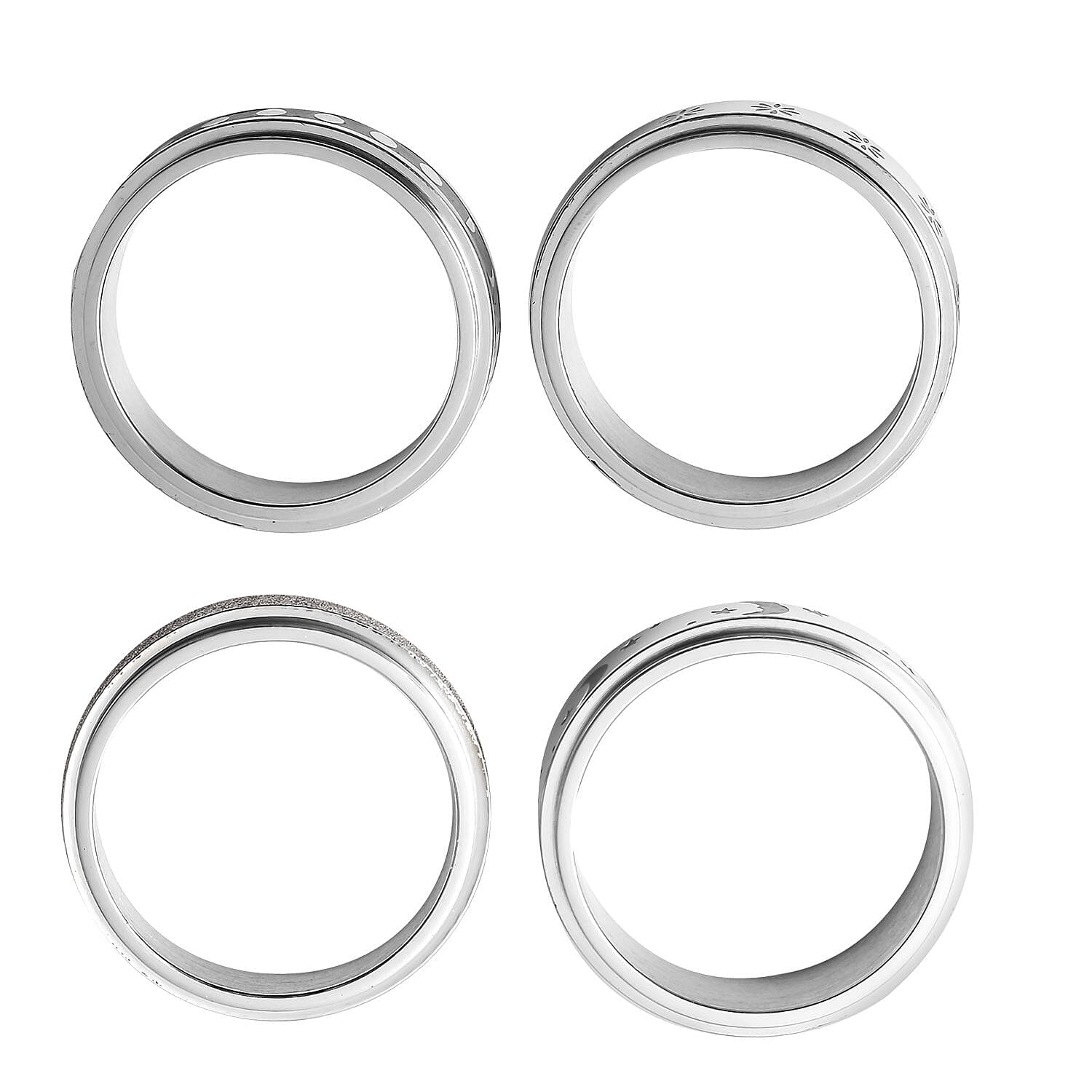 Set of 4 Stress Buster Spinner Ring in Stainless Steel (Size 9.0)