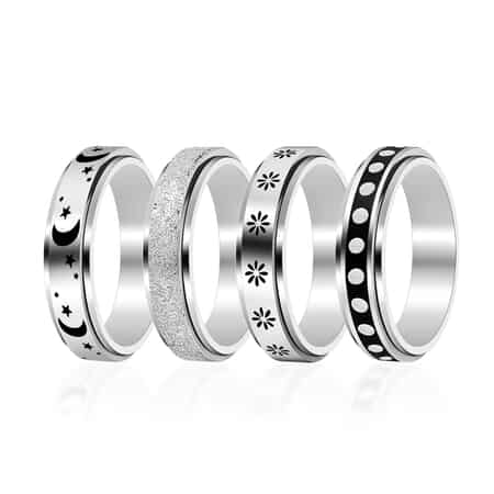 Set of 4 Stress Buster Spinner Ring in Stainless Steel (Size 10.0) image number 2