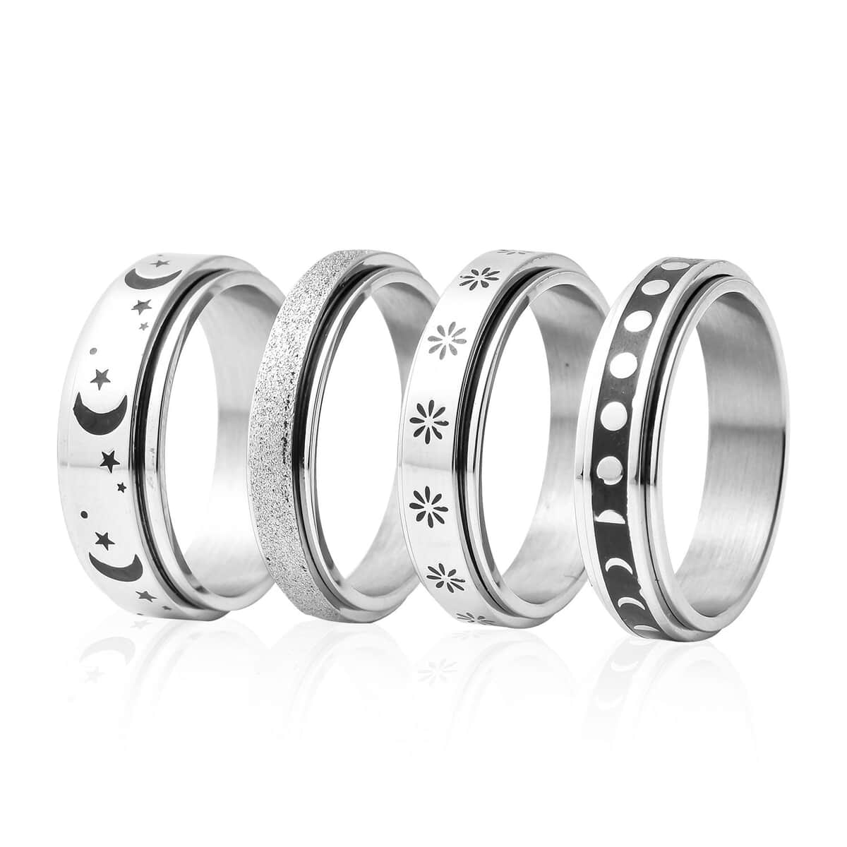 Set of 4 Stress Buster Spinner Ring in Stainless Steel (Size 12.0) image number 2