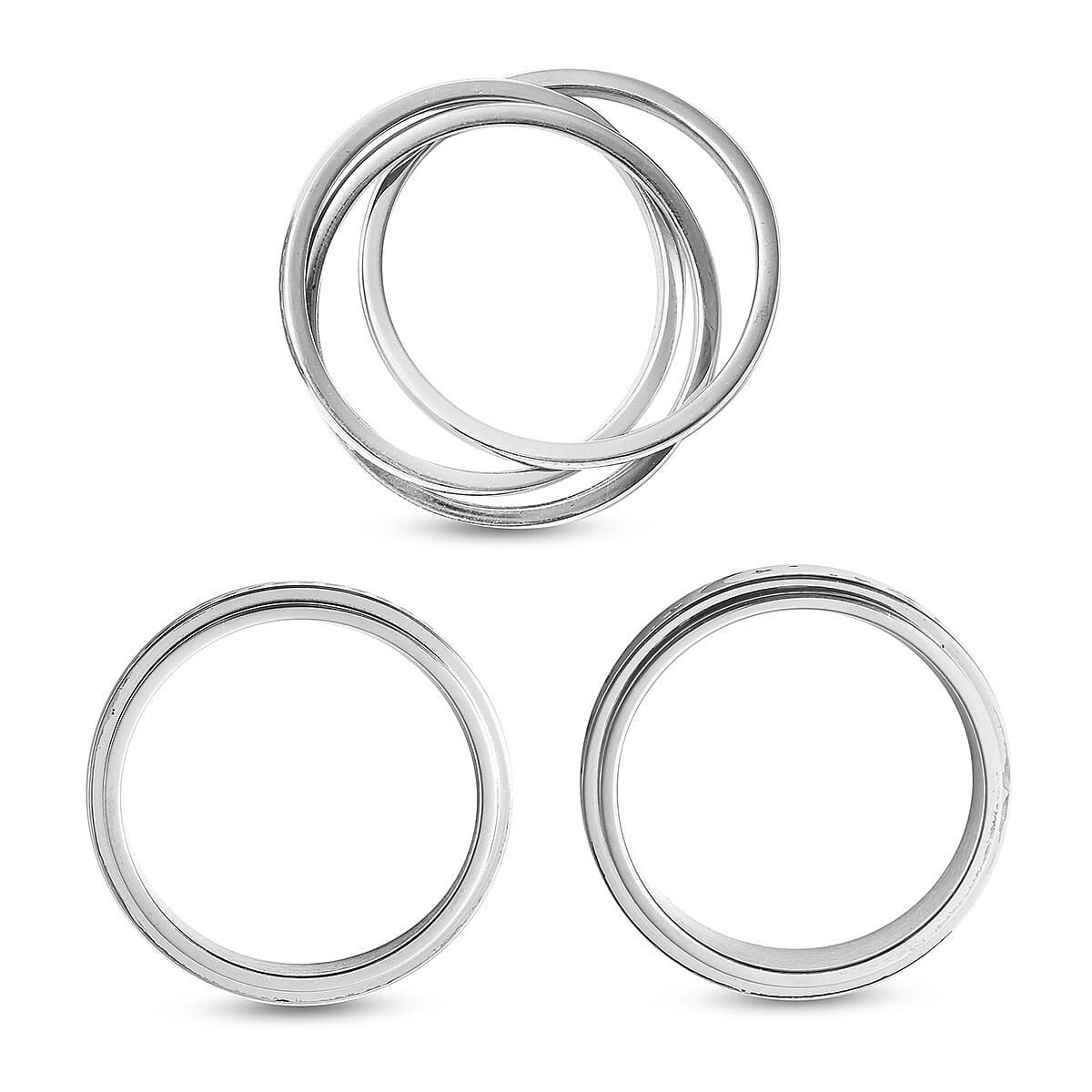 Set of 3 Stress Buster Spinner Ring in Stainless Steel (Size 9.0)