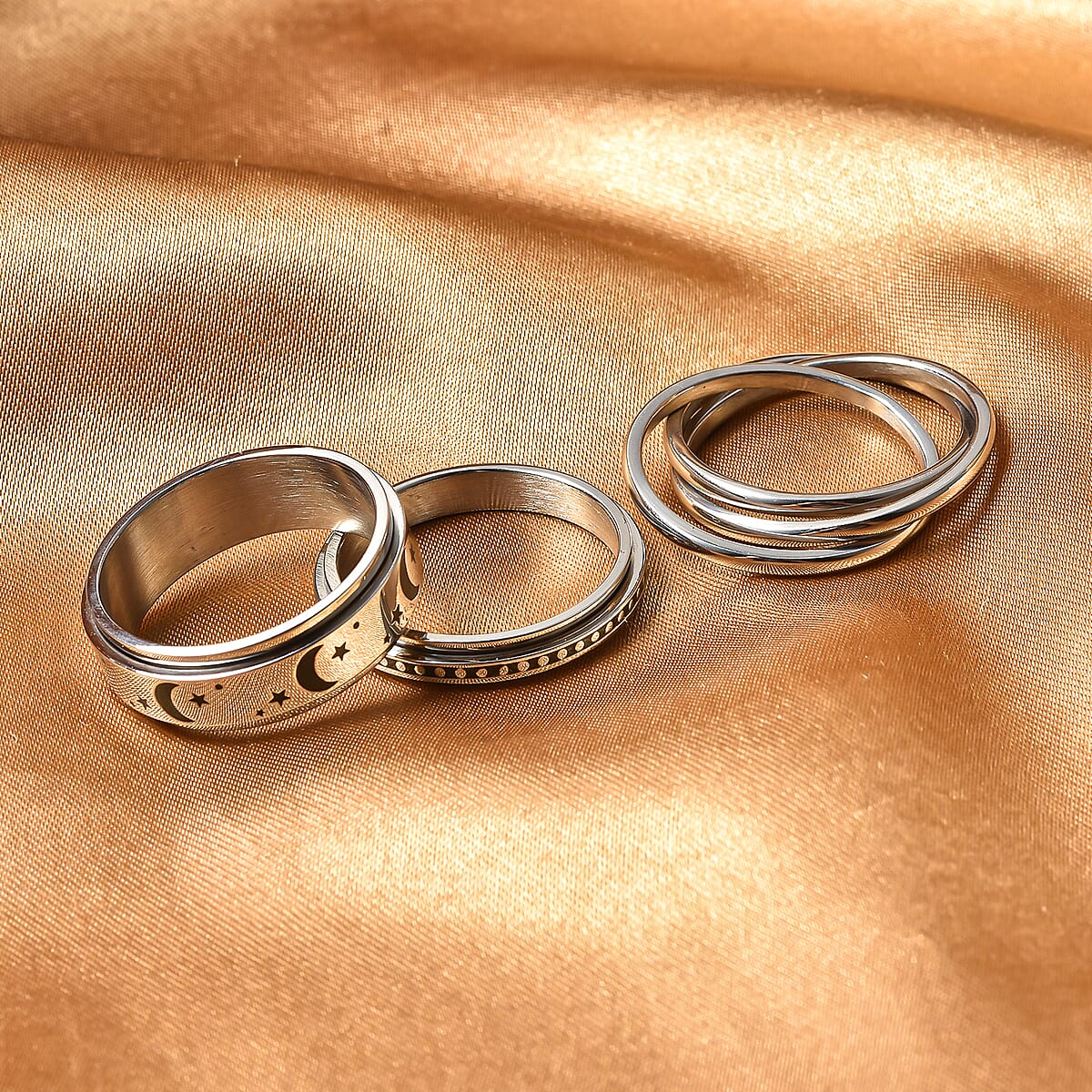 Set of 3 Stress Buster Spinner Ring in Stainless Steel (Size 10.0) image number 1