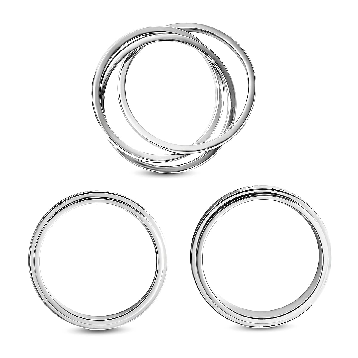 Set of 3 Stress Buster Spinner Ring in Stainless Steel (Size 10.0) image number 3