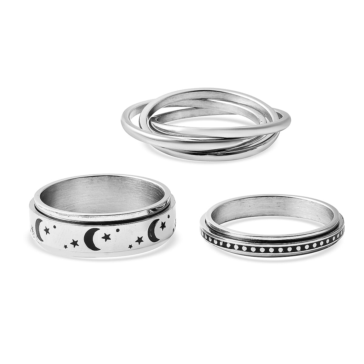 Set of 3 Stress Buster Spinner Ring in Stainless Steel (Size 12.0) image number 0