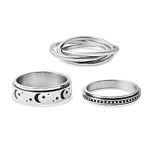 Set of 3 Stress Buster Spinner Ring in Stainless Steel (Size 12.0)