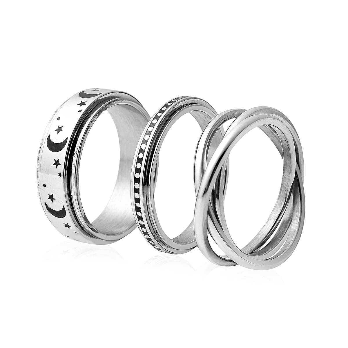 Set of 3 Stress Buster Spinner Ring in Stainless Steel (Size 12.0) image number 2