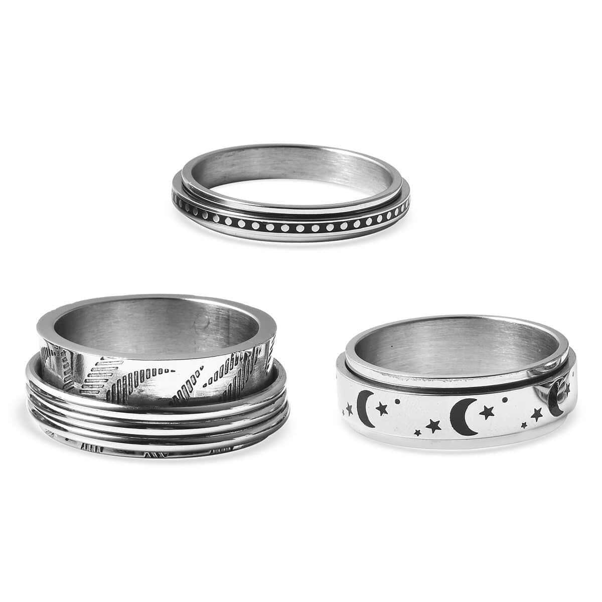 Set of 3 Stress Buster Spinner Ring in Stainless Steel (Size 9.0) image number 0