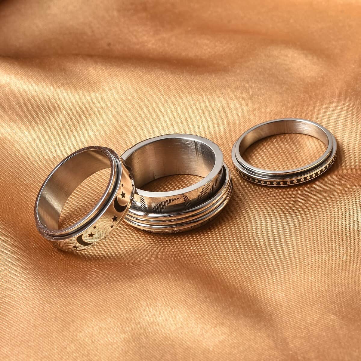 Set of 3 Stress Buster Spinner Ring in Stainless Steel (Size 9.0) image number 1