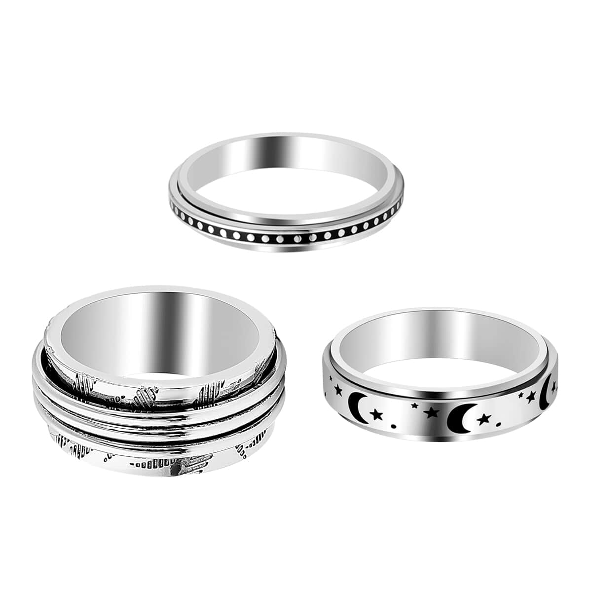Set of 3 Stress Buster Spinner Ring in Stainless Steel (Size 10.0) image number 0