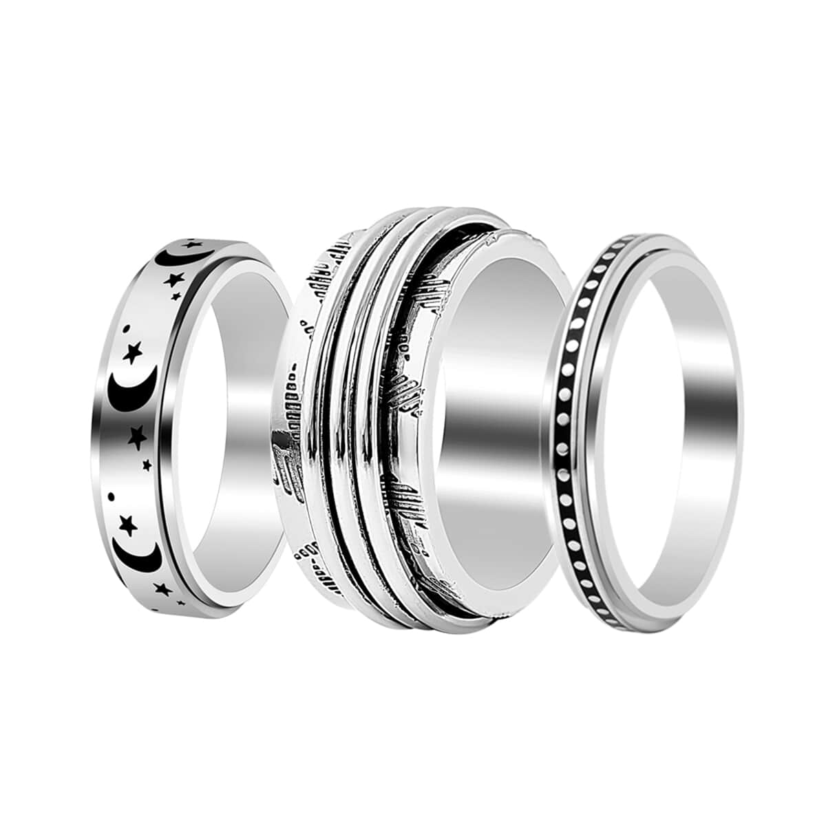Set of 3 Stress Buster Spinner Ring in Stainless Steel (Size 10.0) image number 2