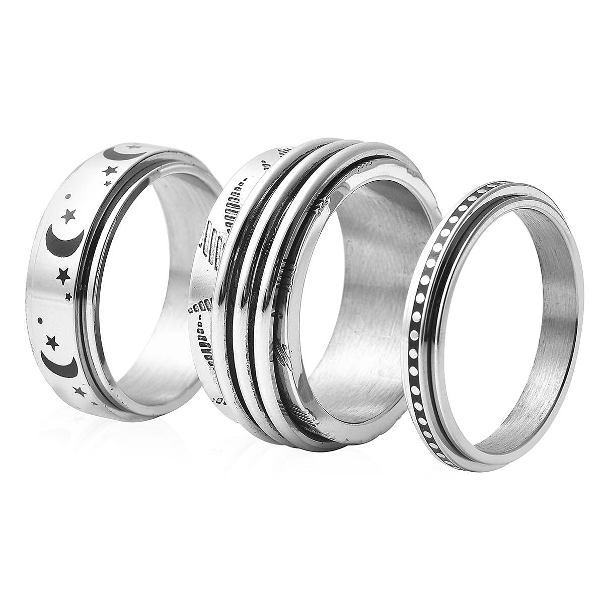 Set of 3 Stress Buster Spinner Ring in Stainless Steel (Size 13.0) image number 2