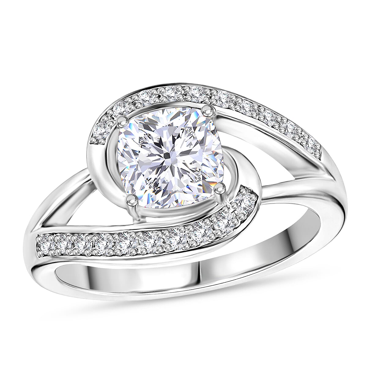 J Francis Zirconia by Swarovski 3.80 ctw Ring in Rhodium Over Sterling Silver (Size 6.5)