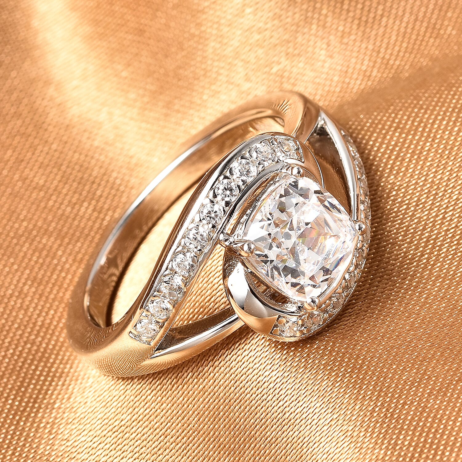 J Francis Zirconia by Swarovski 3.80 ctw Ring in Rhodium Over Sterling Silver (Size 6.5)