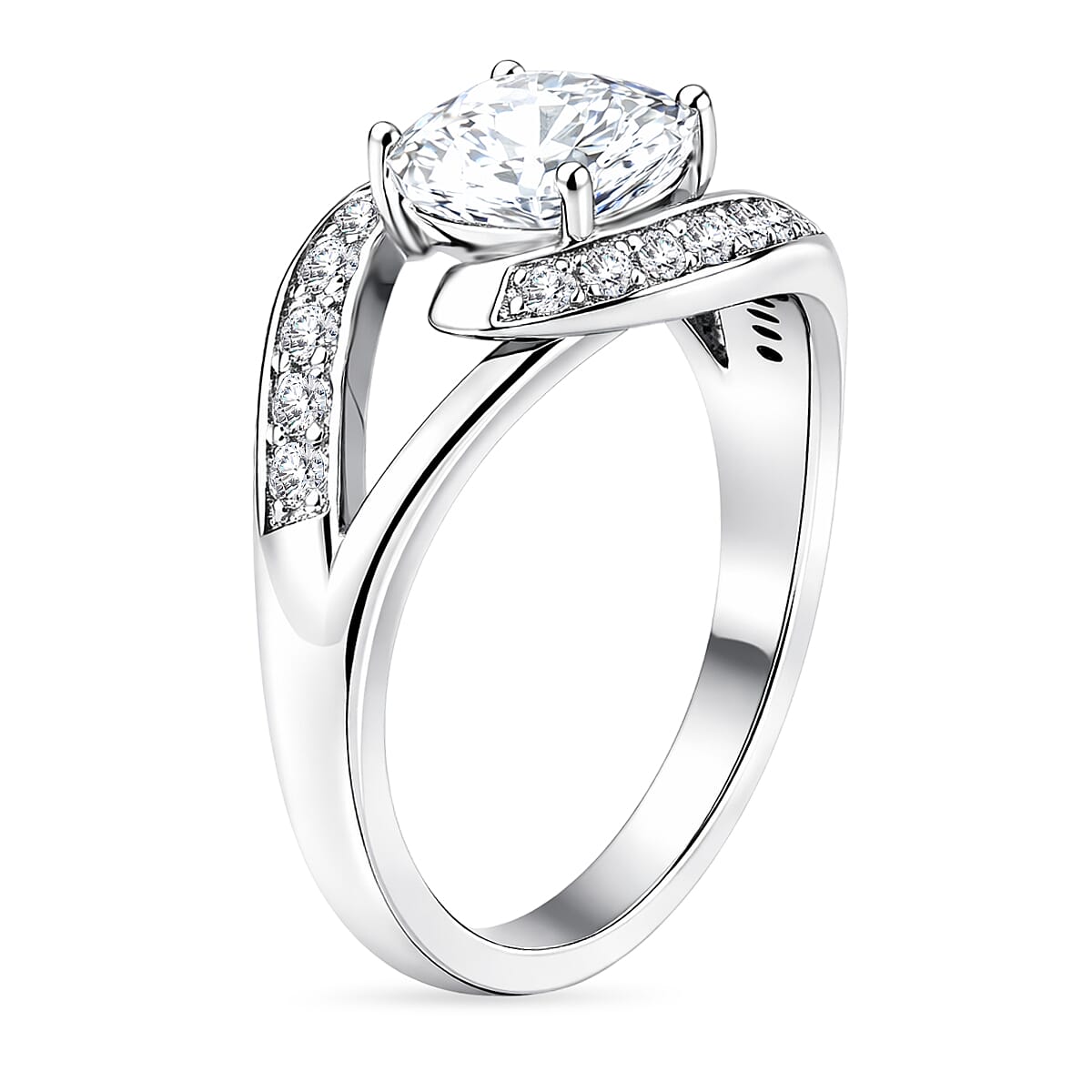 J Francis Zirconia by Swarovski 3.80 ctw Ring in Rhodium Over Sterling Silver (Size 6.5)