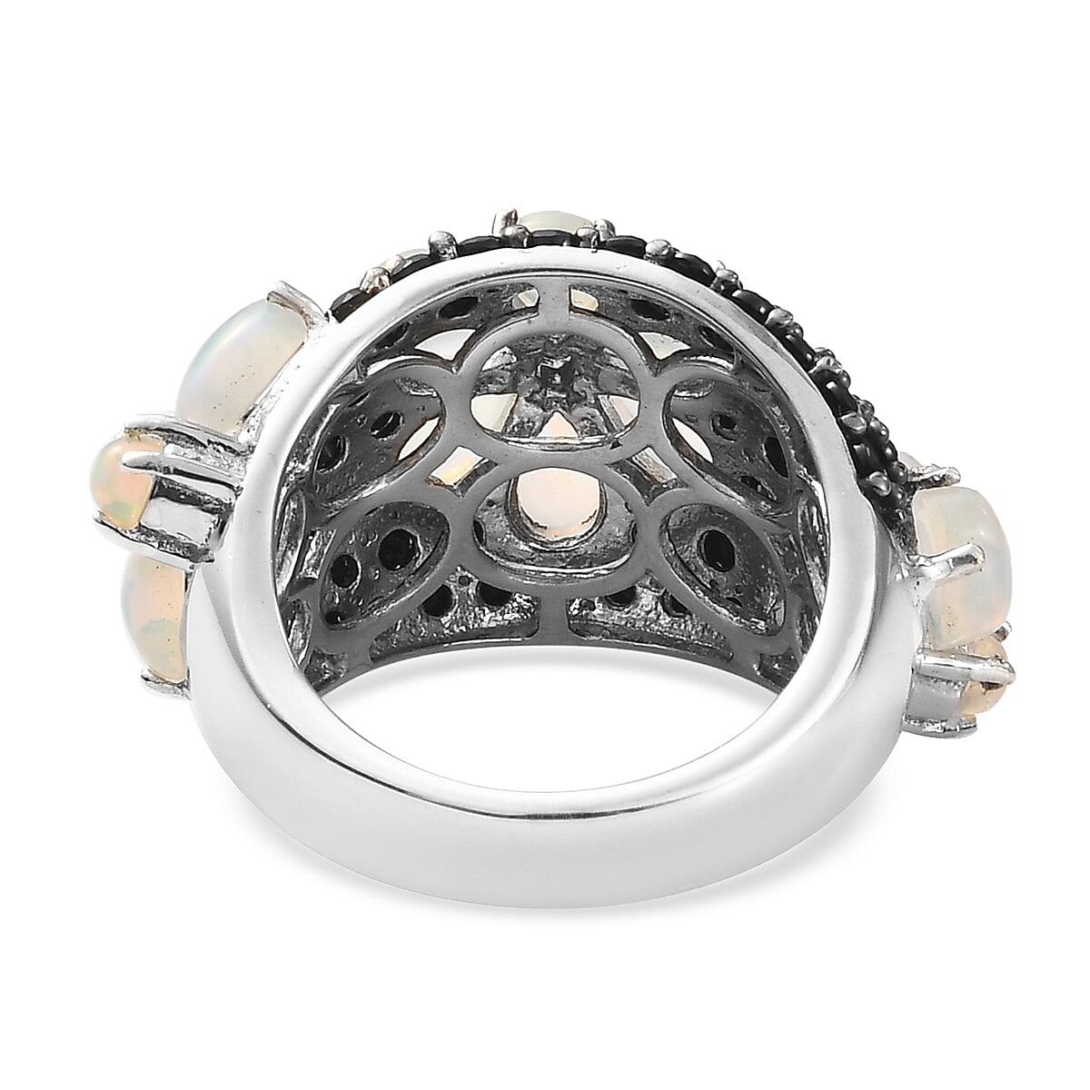 Ethiopian Welo Opal and Thai Black Spinel Flower Ring in Platinum Over Sterling Silver (Size 7.0) 8.70 Grams 6.75 ctw image number 4