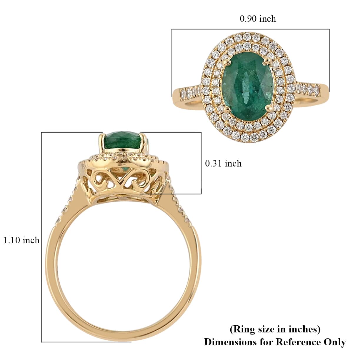 Iliana 18K Yellow Gold AAA Kagem Zambian Emerald and G-H SI Diamond Double Halo Ring (Size 6.0) 4.40 Grams 1.60 ctw image number 4