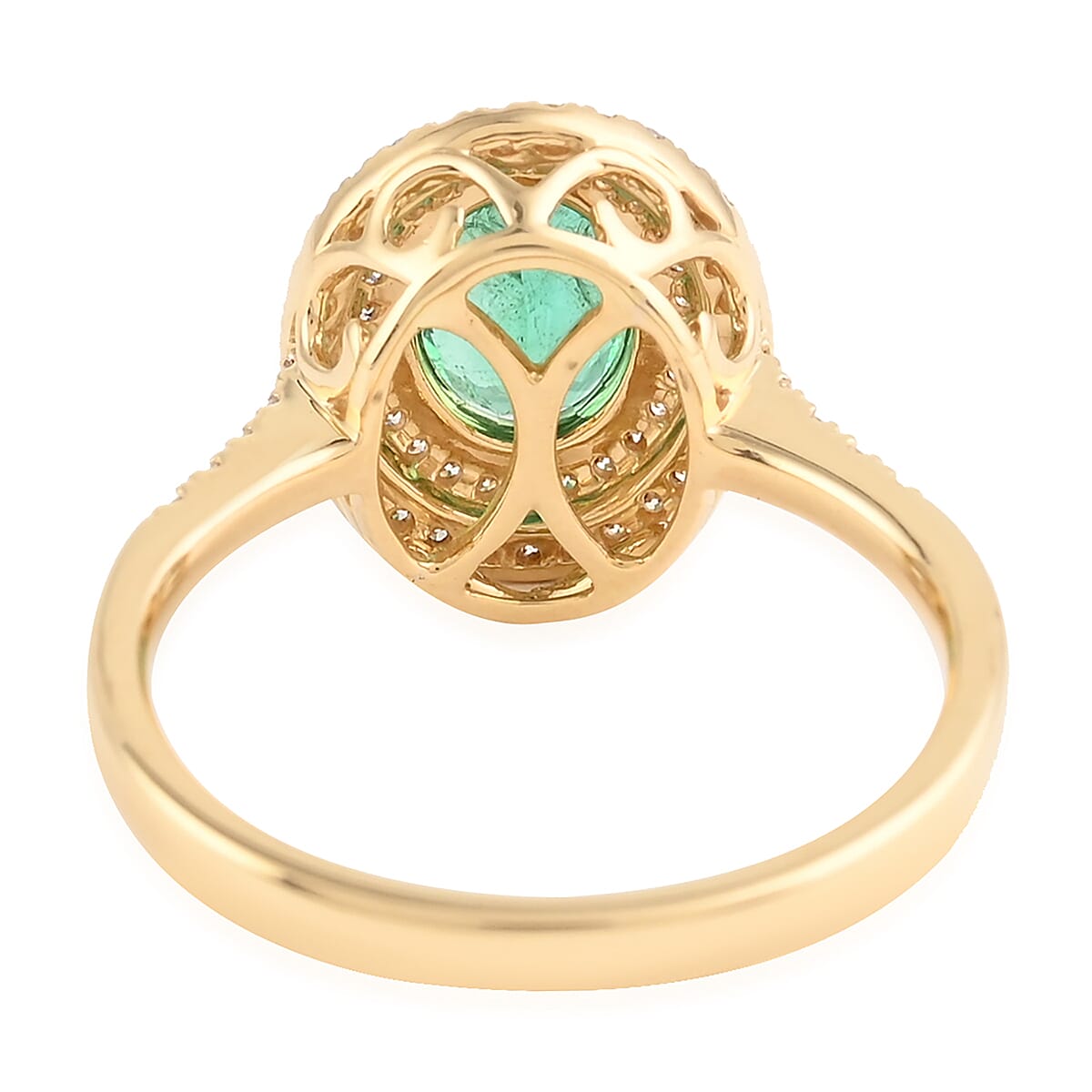 Iliana 18K Yellow Gold AAA Kagem Zambian Emerald and G-H SI Diamond Double Halo Ring (Size 7.0) 4.40 Grams 1.60 ctw image number 3