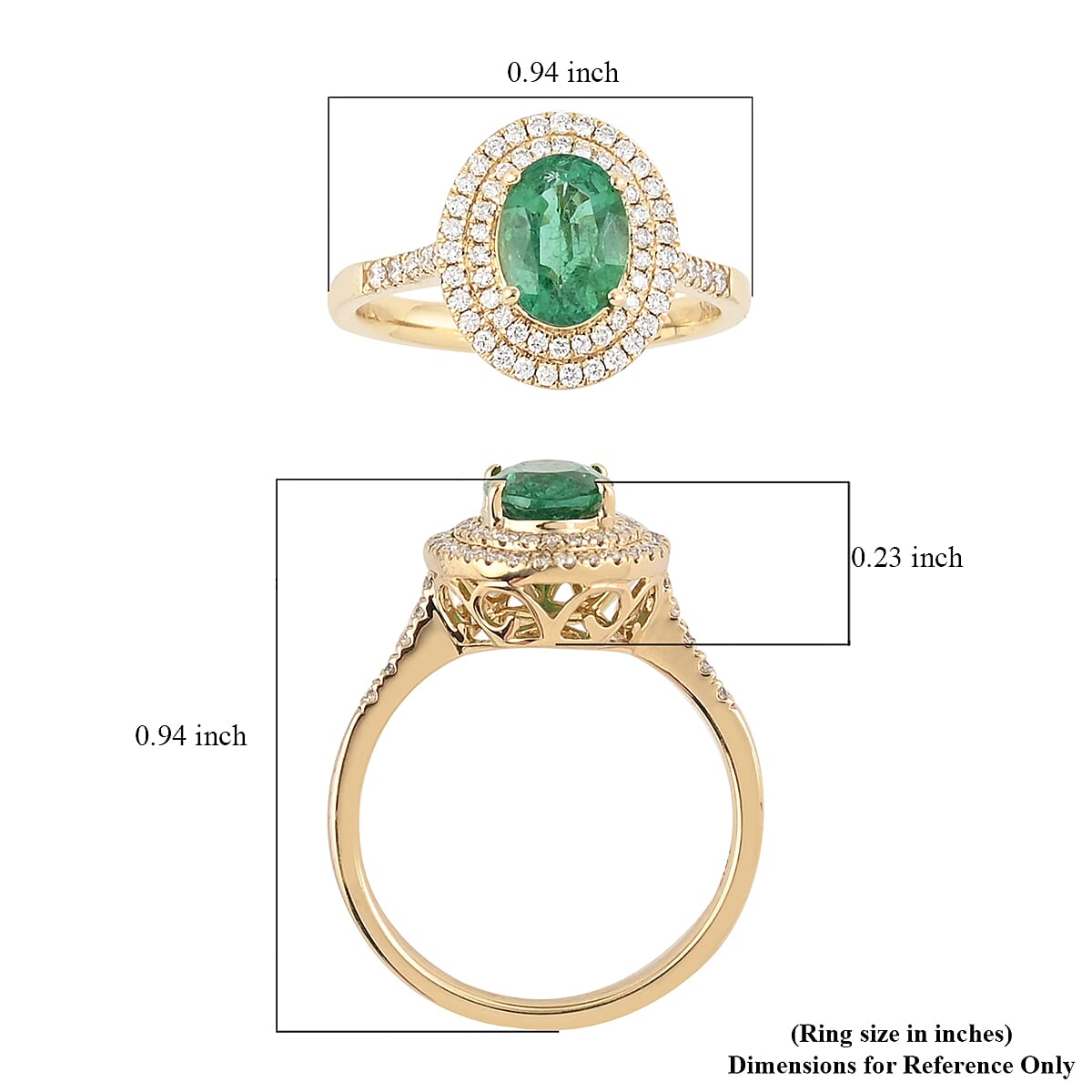 Iliana 18K Yellow Gold AAA Kagem Zambian Emerald and G-H SI Diamond Double Halo Ring (Size 7.0) 4.40 Grams 1.60 ctw image number 4