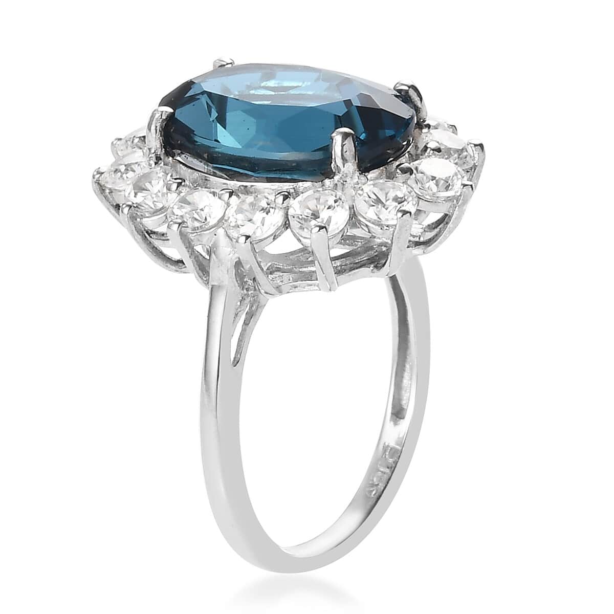 London Blue Topaz and Zircon Sunburst Ring in Platinum Over Sterling Silver (Size 10.0) 9.70 ctw image number 3