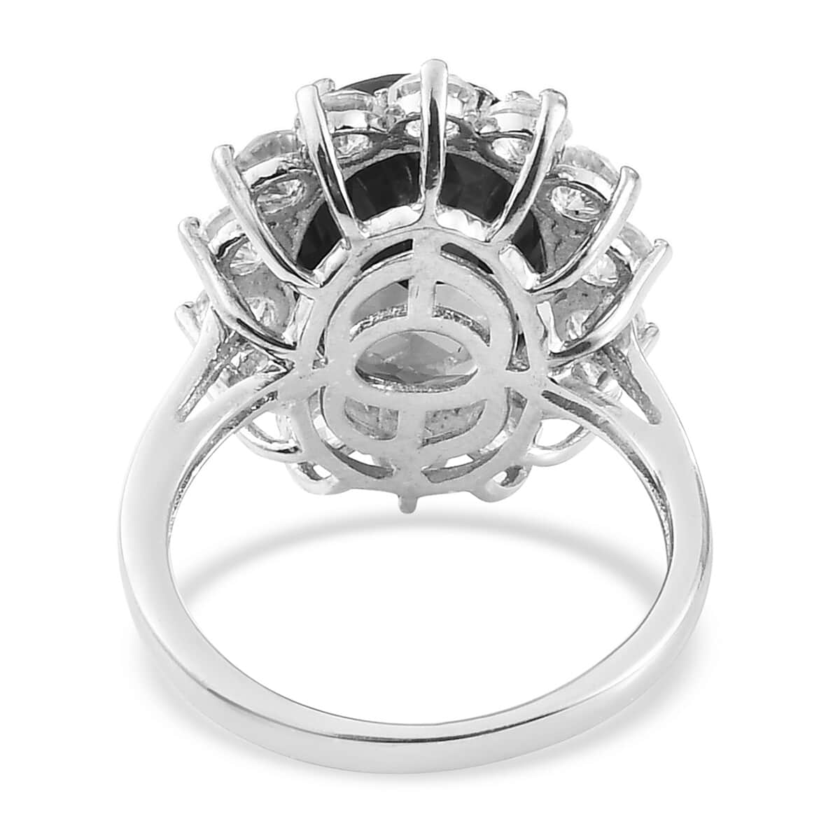 London Blue Topaz and Zircon Sunburst Ring in Platinum Over Sterling Silver (Size 6.0) 9.70 ctw image number 4