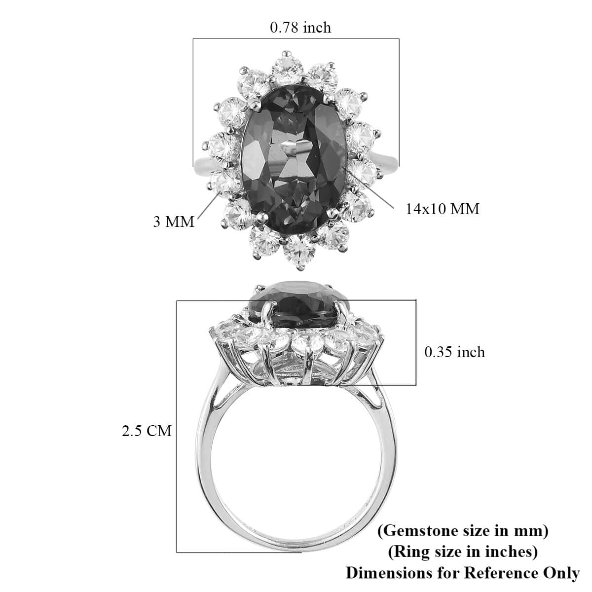 London Blue Topaz and Zircon Sunburst Ring in Platinum Over Sterling Silver (Size 6.0) 9.70 ctw image number 5