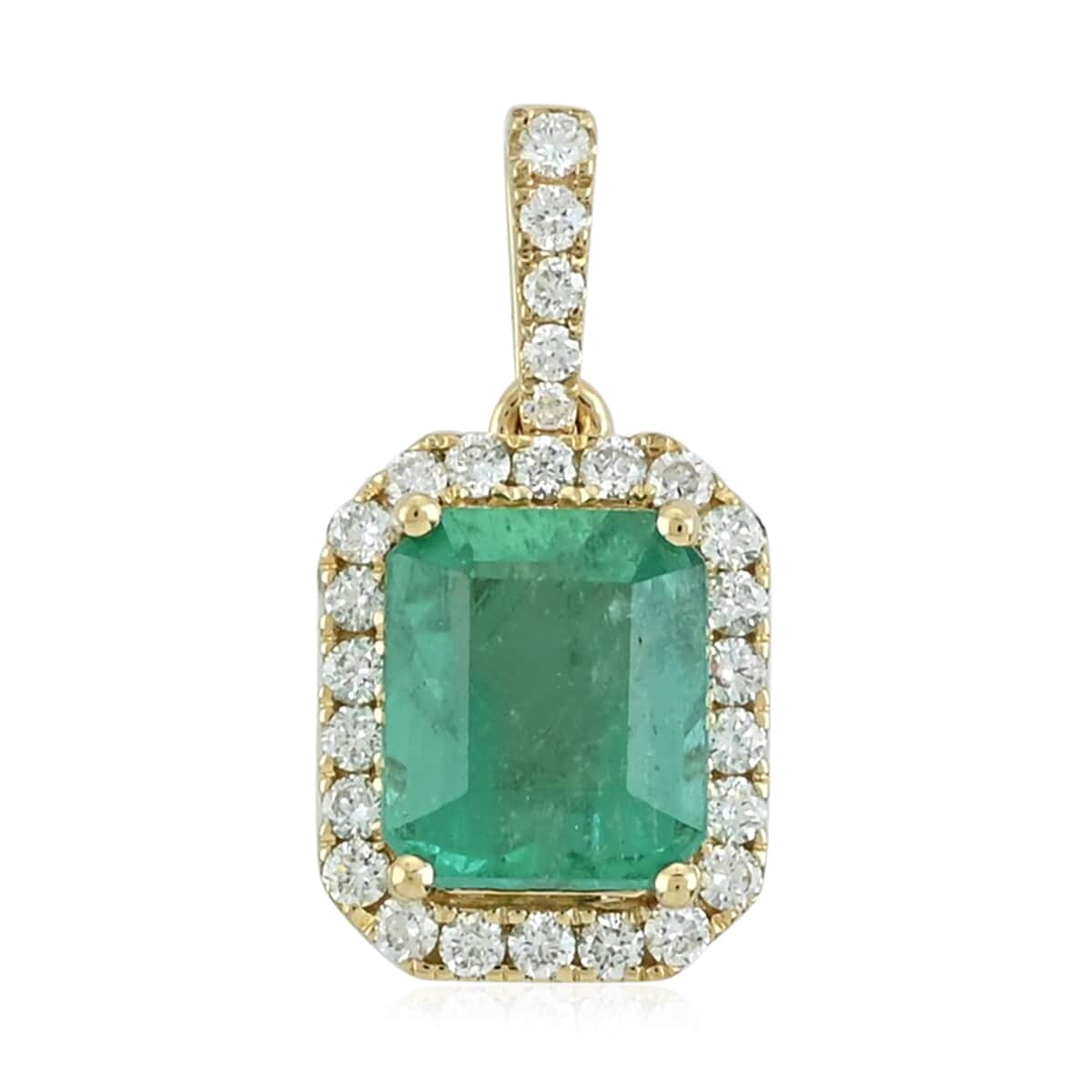 Iliana 18K Yellow Gold AAA Kagem Zambian Emerald and G-H SI Diamond Pendant 2.50 ctw image number 0