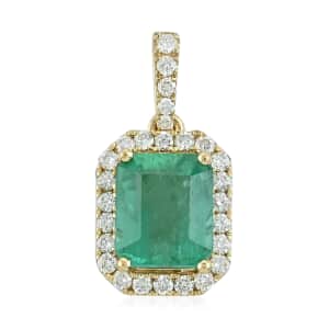 Iliana 18K Yellow Gold AAA Kagem Zambian Emerald and G-H SI Diamond Pendant 2.50 ctw
