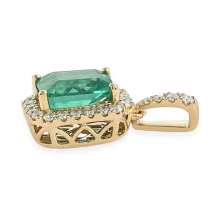Iliana 18K Yellow Gold AAA Kagem Zambian Emerald and G-H SI Diamond Pendant 2.50 ctw image number 1