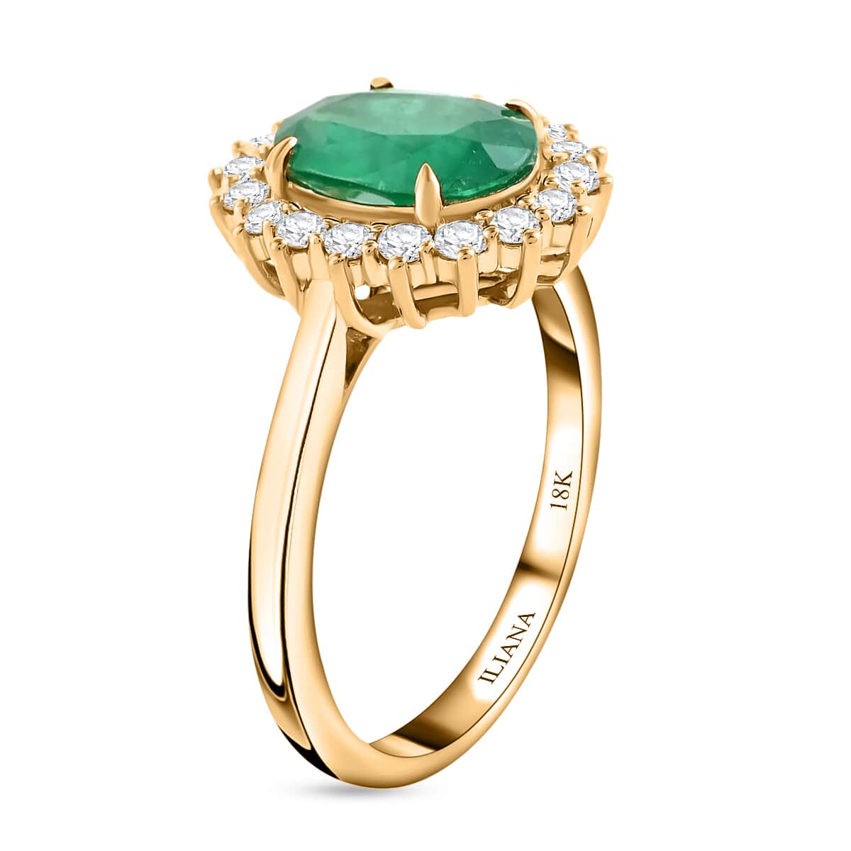 ILIANA 18K Yellow Gold AAA Kagem Zambian Emerald and G-H SI Diamond Halo Ring 4.90 Grams 3.00 ctw image number 2