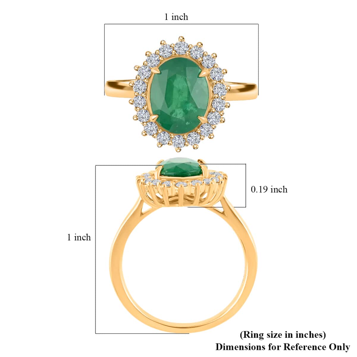 ILIANA 18K Yellow Gold AAA Kagem Zambian Emerald and G-H SI Diamond Halo Ring 4.90 Grams 3.00 ctw image number 4