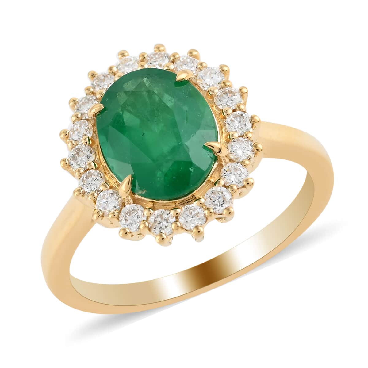 Iliana 18K Yellow Gold AAA Kagem Zambian Emerald and G-H SI Diamond Halo Ring (Size 7.0) 4.90 Grams 3.00 ctw image number 0