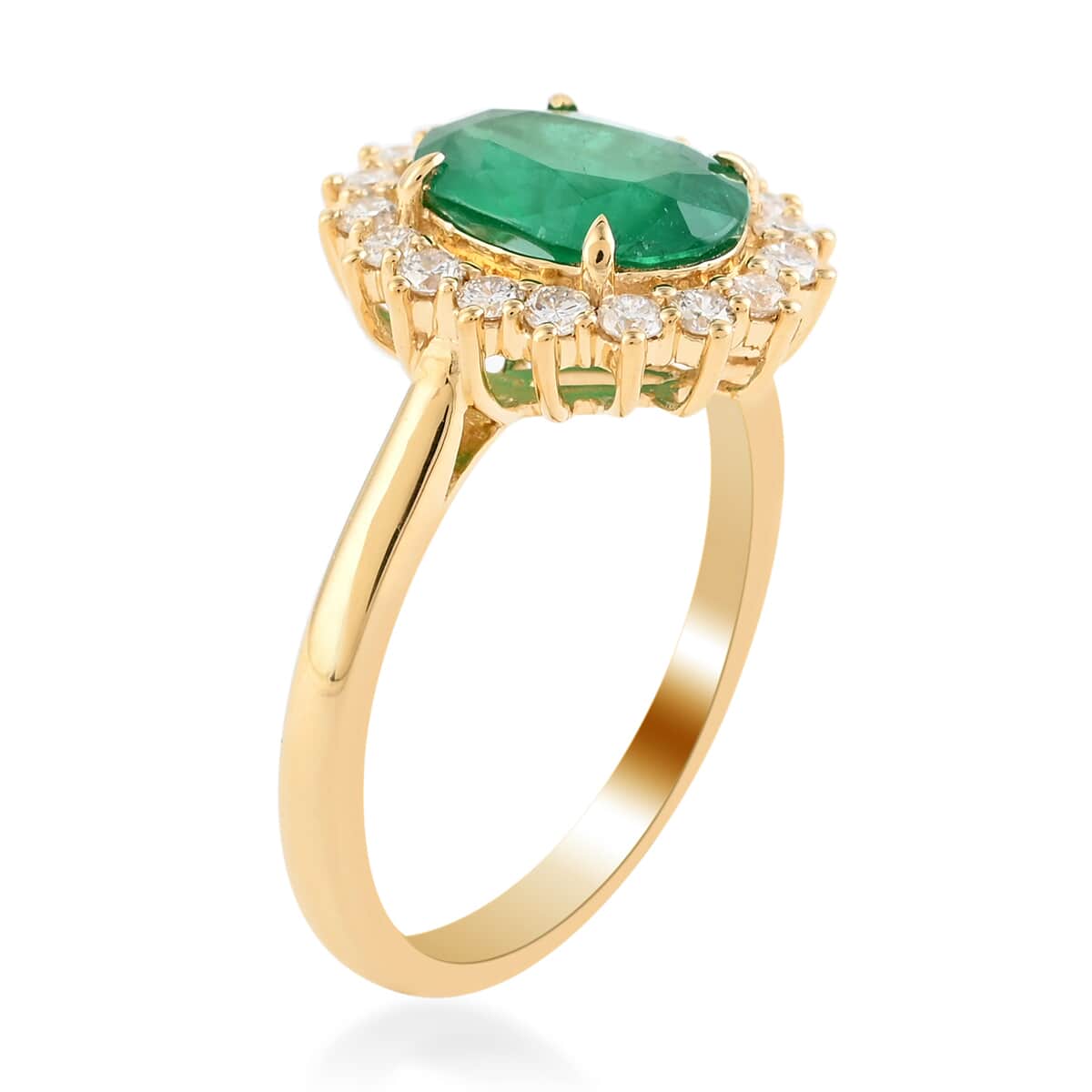 Iliana 18K Yellow Gold AAA Kagem Zambian Emerald and G-H SI Diamond Halo Ring (Size 7.0) 4.90 Grams 3.00 ctw image number 2