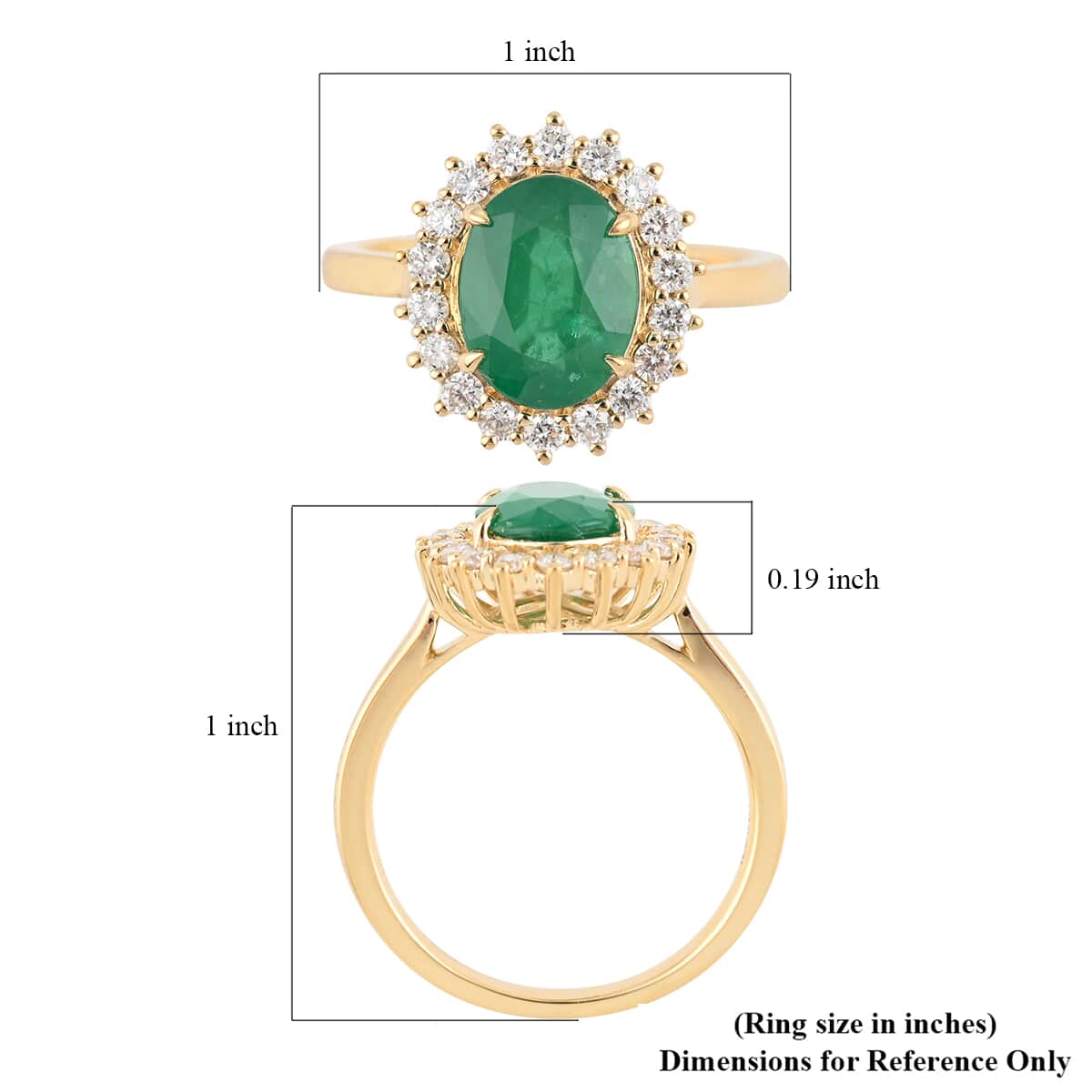 Iliana 18K Yellow Gold AAA Kagem Zambian Emerald and G-H SI Diamond Halo Ring (Size 7.0) 4.90 Grams 3.00 ctw image number 4