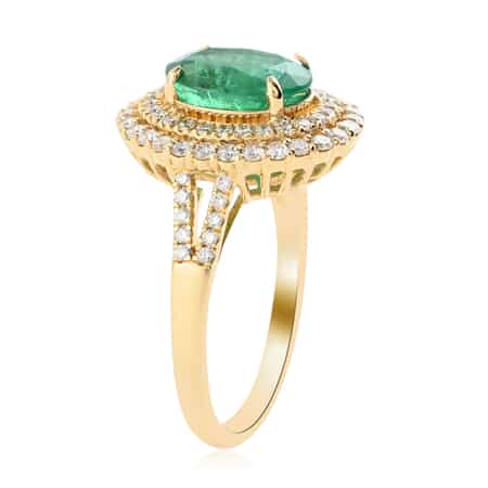 Iliana 18K Yellow Gold AAA Kagem Zambian Emerald and G-H SI Diamond Double Halo Ring (Size 10.0) 5.90 Grams 3.20 ctw image number 2