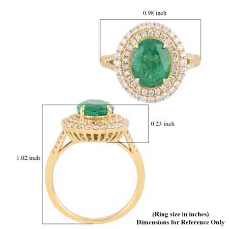 Iliana 18K Yellow Gold AAA Kagem Zambian Emerald and G-H SI Diamond Double Halo Ring (Size 10.0) 5.90 Grams 3.20 ctw image number 3
