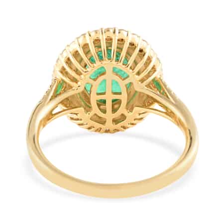 Iliana 18K Yellow Gold AAA Kagem Zambian Emerald and G-H SI Diamond Double Halo Ring (Size 10.0) 5.90 Grams 3.20 ctw image number 4