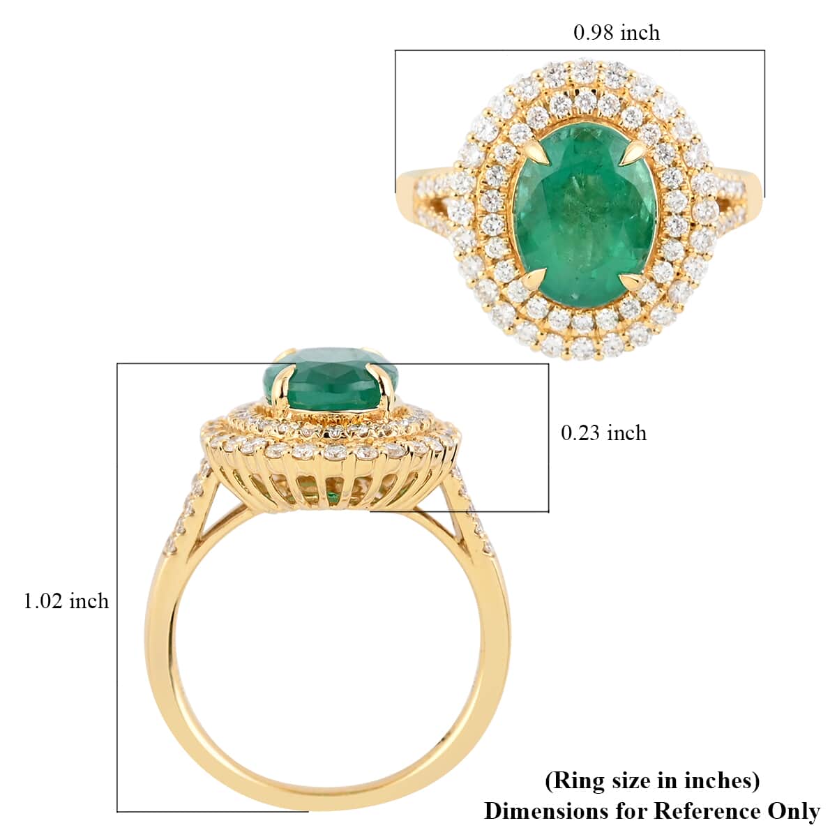 Iliana 18K Yellow Gold AAA Kagem Zambian Emerald and G-H SI Diamond Double Halo Ring (Size 6.0) 5.90 Grams 3.20 ctw image number 3