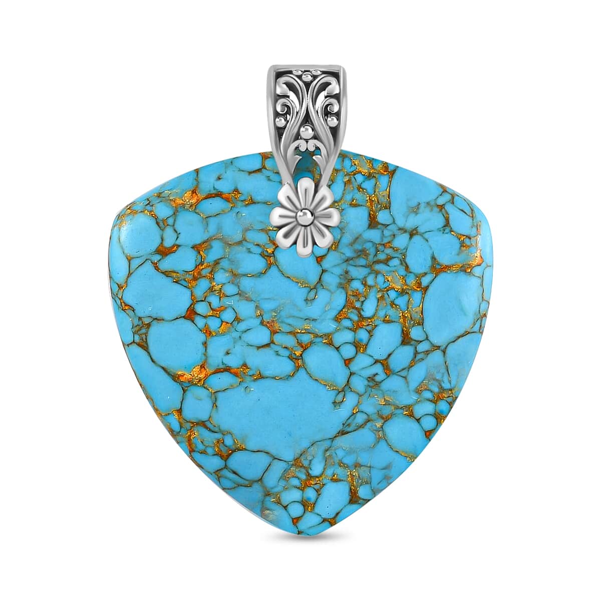 Mojave Blue Turquoise Solitaire Trillion Shape Pendant in Sterling Silver 31.85 ctw image number 0