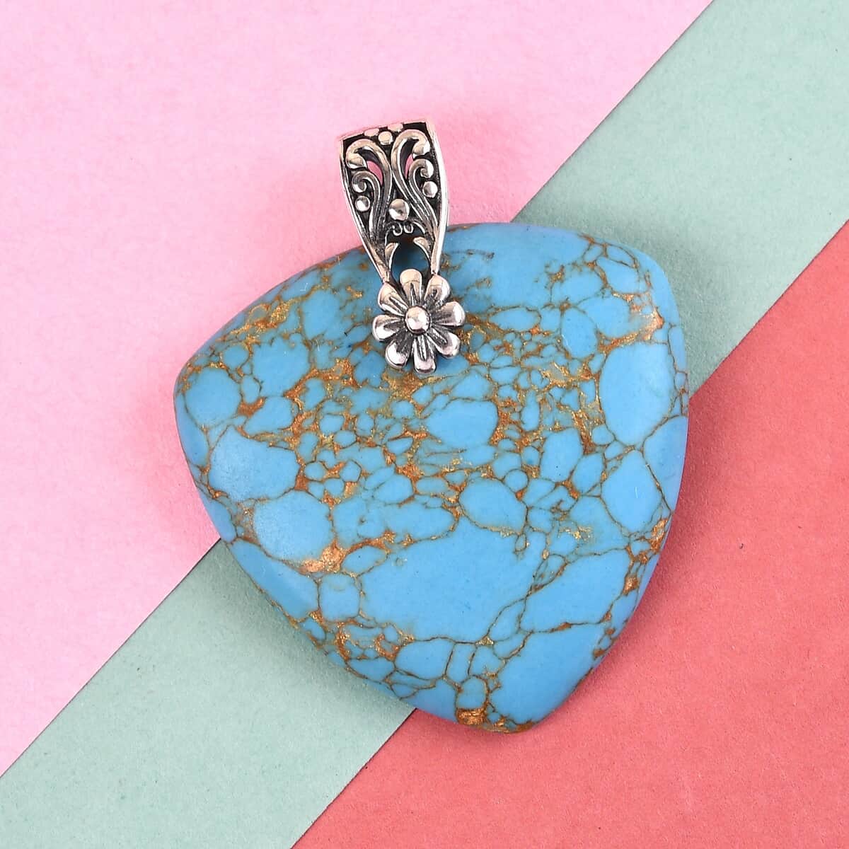 Mojave Blue Turquoise Solitaire Trillion Shape Pendant in Sterling Silver 31.85 ctw image number 1