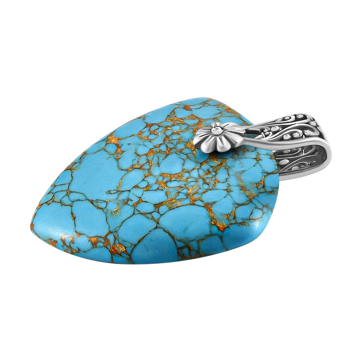 Mojave Blue Turquoise Solitaire Trillion Shape Pendant in Sterling Silver 31.85 ctw image number 2