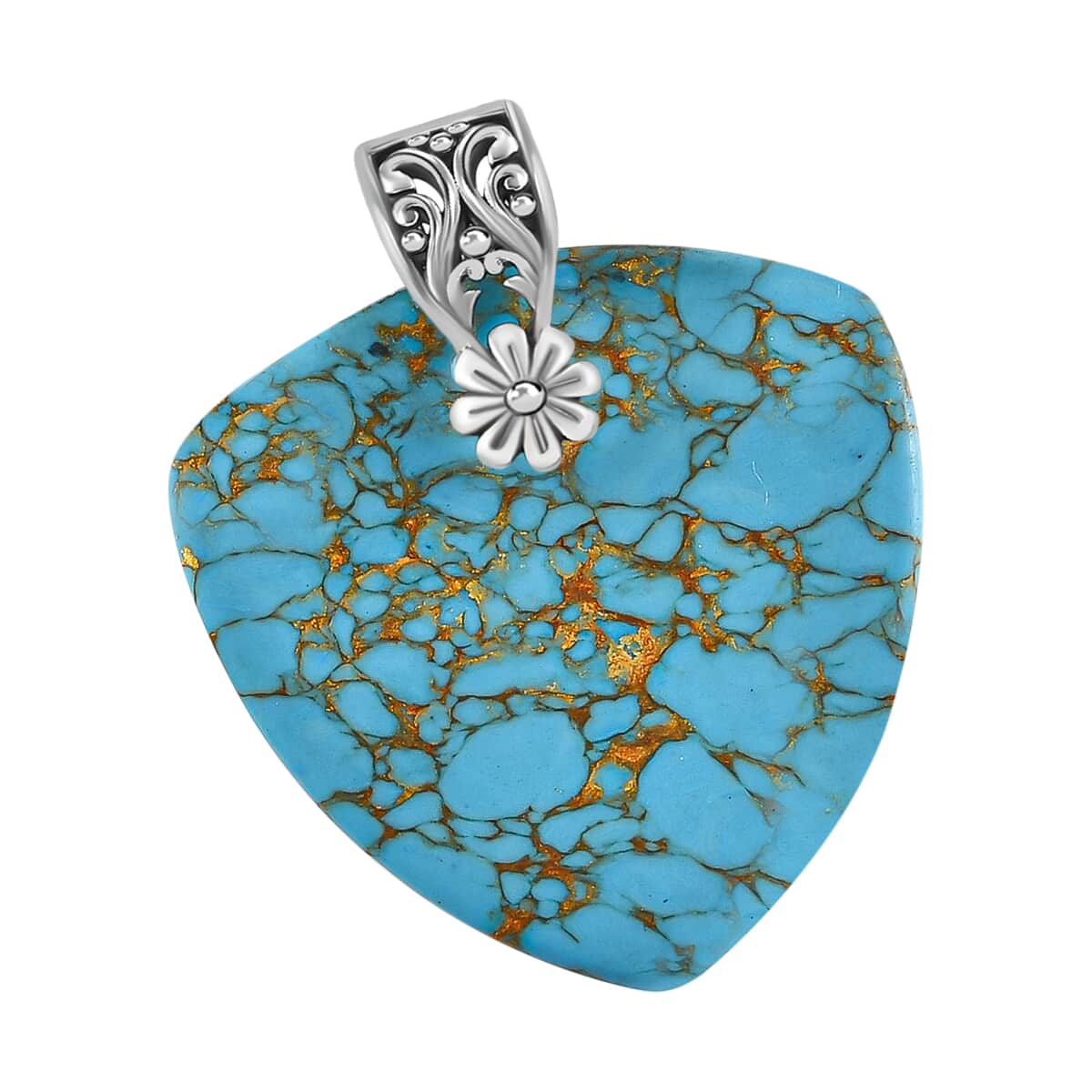Mojave Blue Turquoise Solitaire Trillion Shape Pendant in Sterling Silver 31.85 ctw image number 3